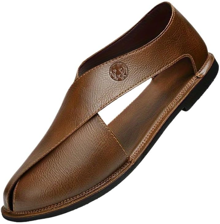 

Мужские дышащие кожаные сандалии с полым верхом, удобные, с нескользящей резиновой подошвой, прочные пляжные водные тапочки, подходят для мужчин для активного отдыха на улице Fmshi, светло-коричневый