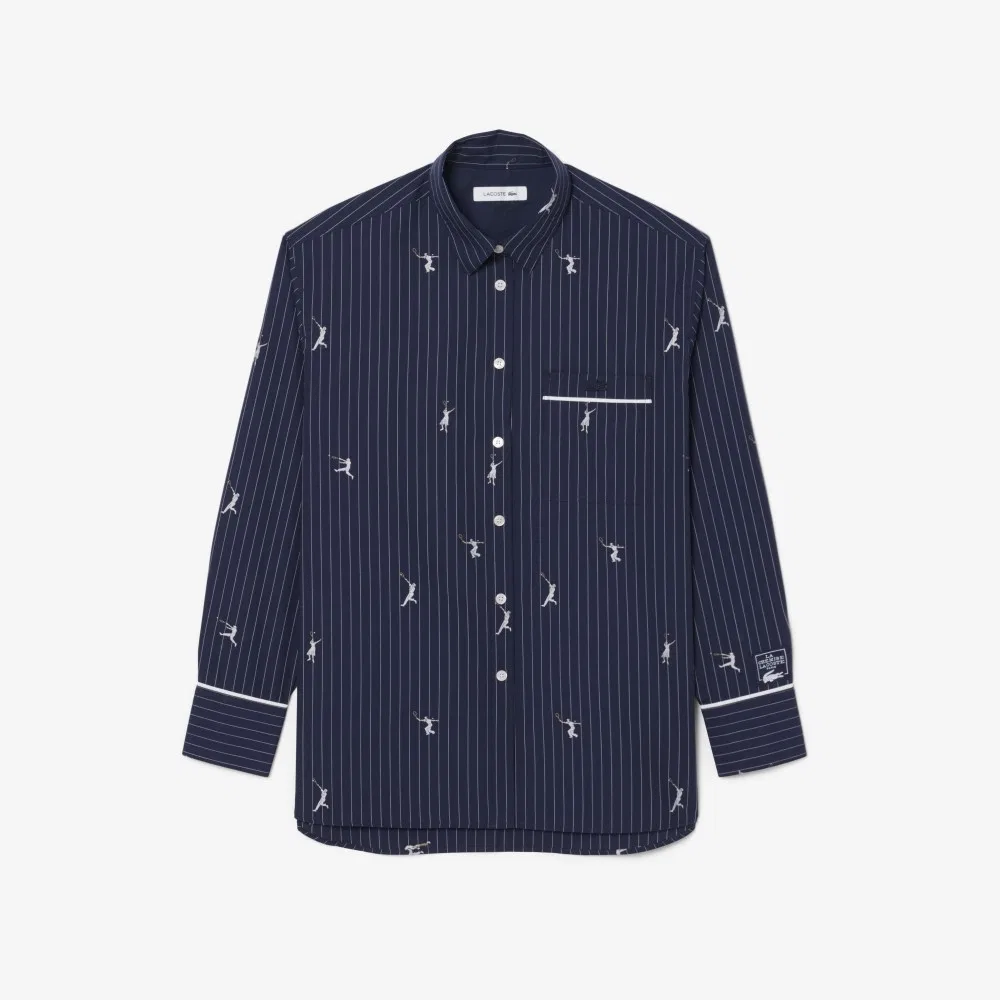 Рубашка Lacoste полосатая с вышивкой, тёмно-синяя