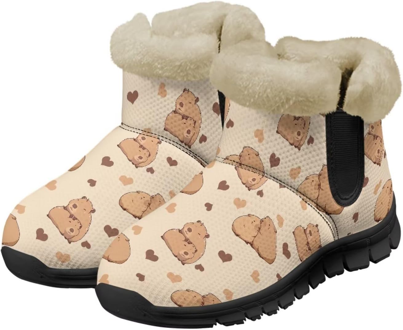 

Женские и мужские зимние ботинки с теплой плюшевой подкладкой, утепленные ботильоны с противоскользящей подошвой для улицы, удобная зимняя обувь для повседневных поездок Noprintge, Capybara Heart