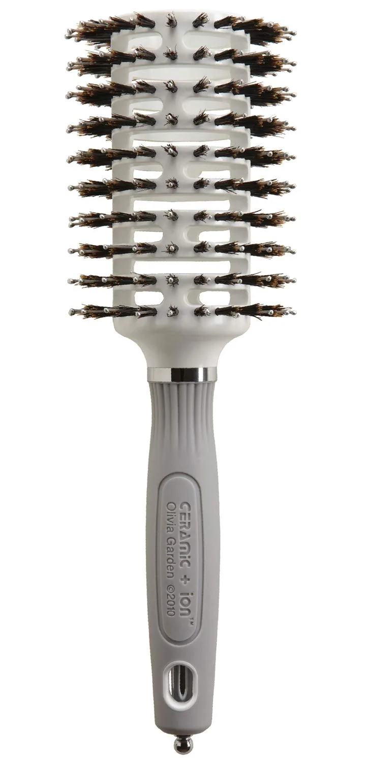 Щетка для укладки волос Olivia Garden Ceramic + Ion Turbo Vent Pro - круглая щетка для сухой укладки - не электрическая - профессиональная щетка для тонких волос - для коротких и средних волос Большой 8,3 см, white and grey