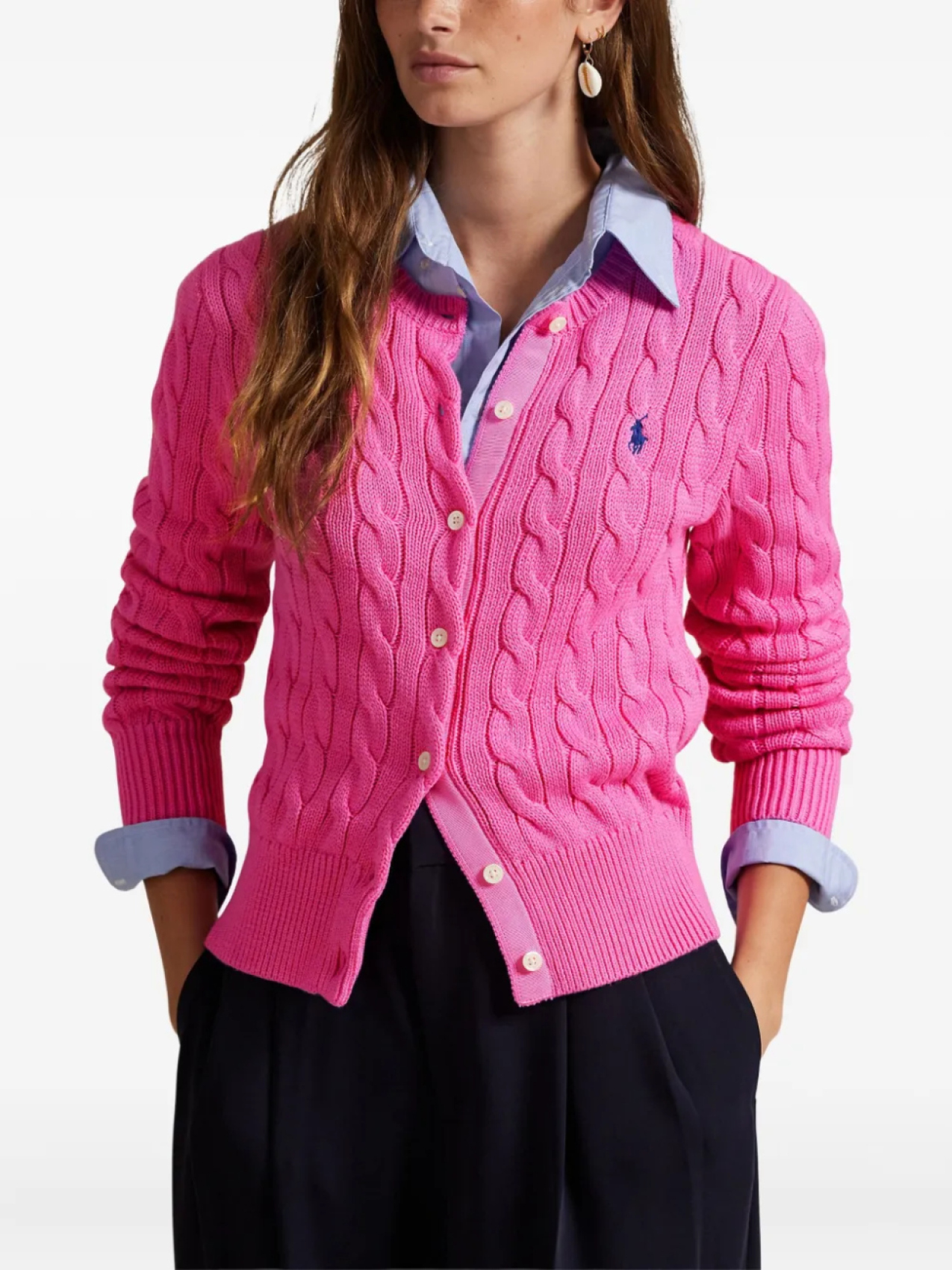 Кардиган из хлопка с косами Polo Ralph Lauren, розовый — фото 3