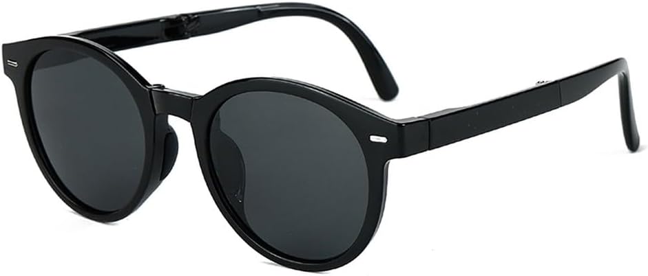 

складные солнцезащитные очки в стиле ретро для женщин, круглые солнцезащитные очки, поляризованные очки для мужчин, защита от ультрафиолета UV400, серые, коричневые, унисекс, аксессуары для мужчин WNCKSQ, Black