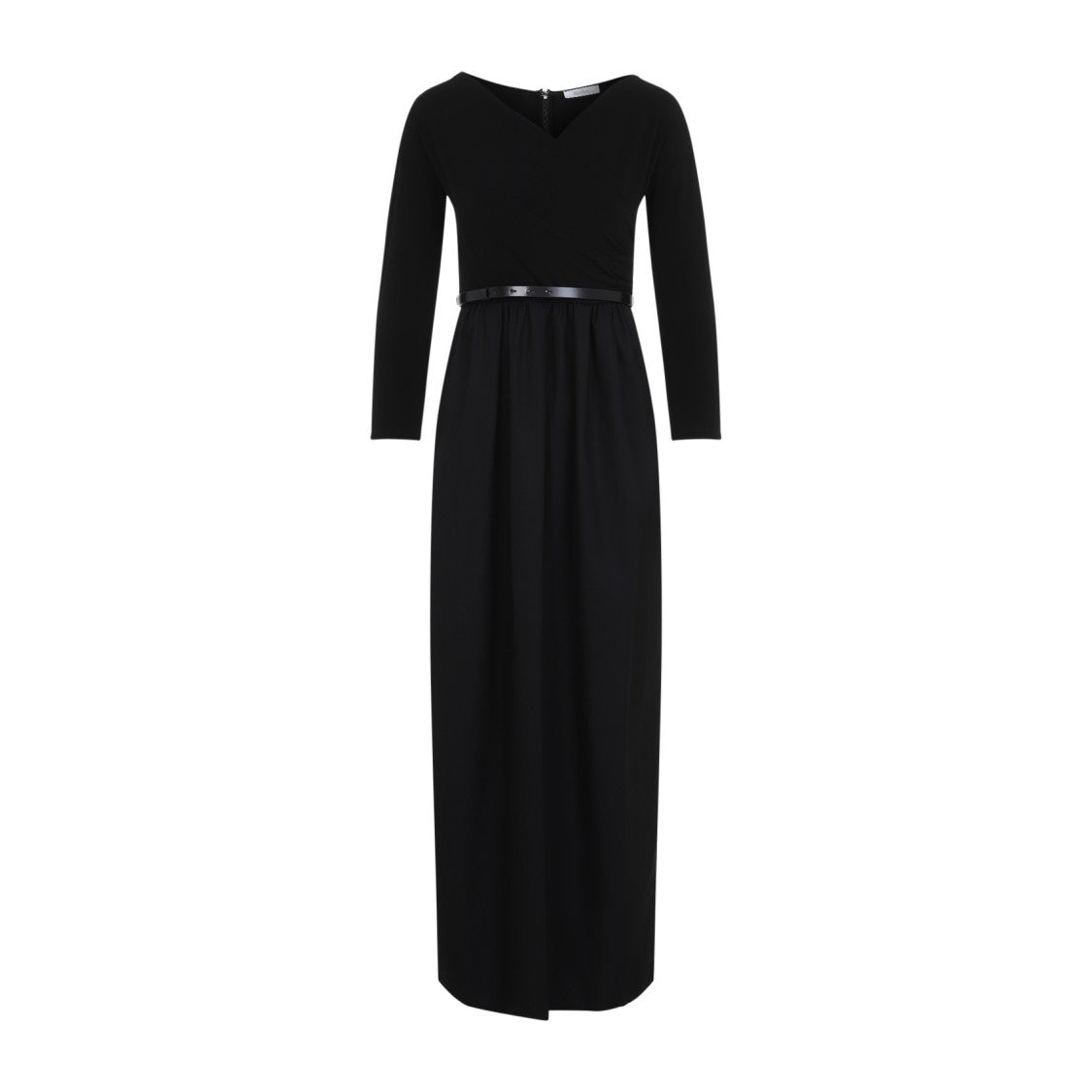 

Черное платье с V-образным вырезом и струящейся юбкой Max Mara