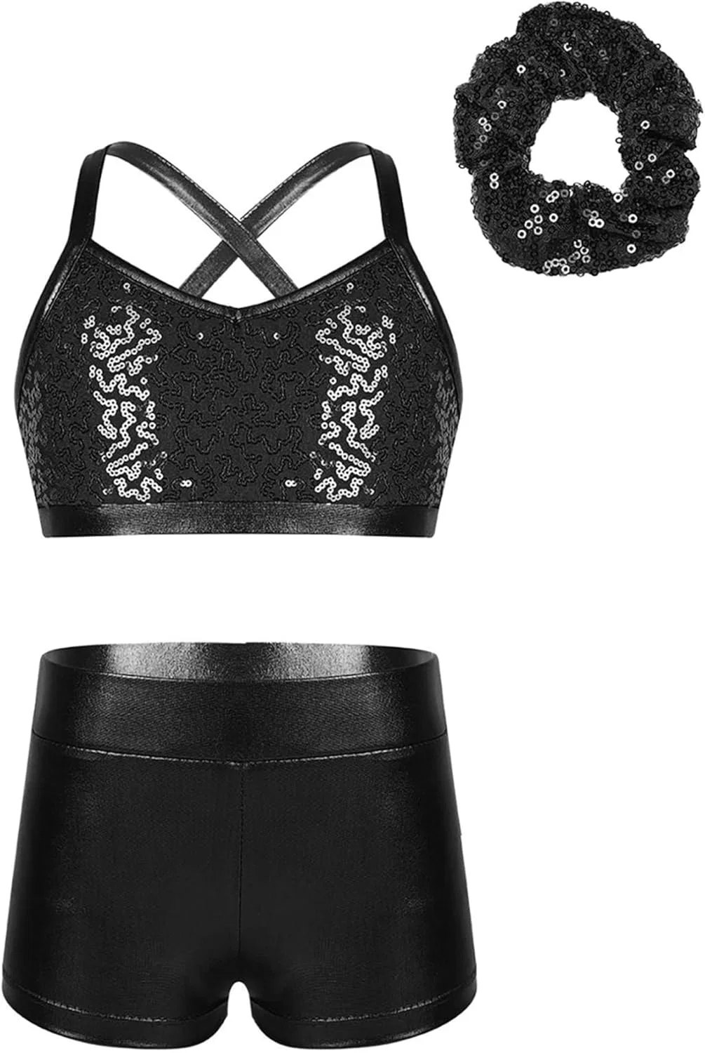 Детский спортивный костюм с пайетками ranrann, топ и шорты, Black