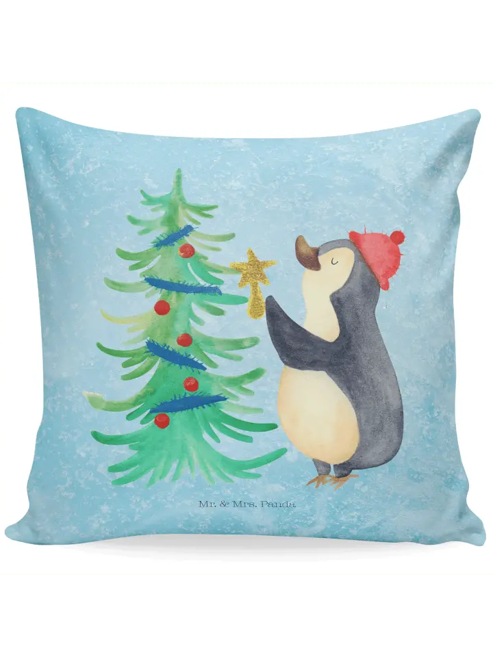 

Подушка Mr & Mrs Panda 40x40 Pinguin Weihnachtsbaum, цвет eisblau