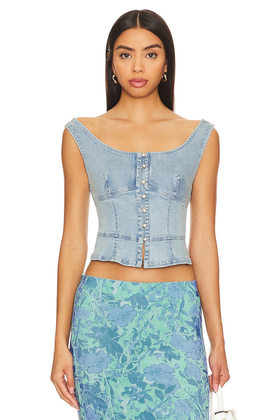 

Корсетный топ из денима sally в цвете дневного неба Free People, синий