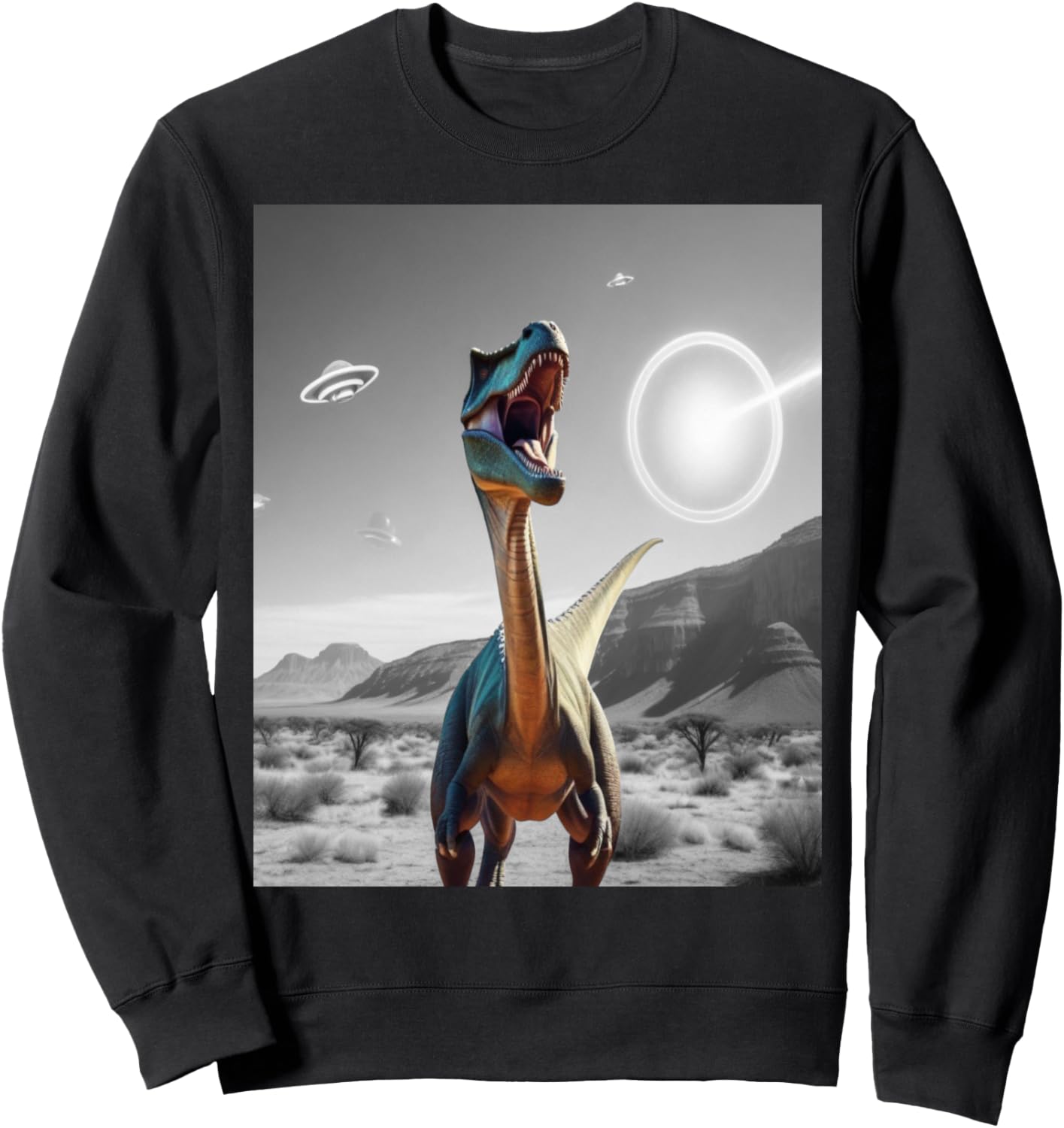 

Забавная толстовка PanfurWare LLC с изображением динозавра и НЛО для селфи, черный