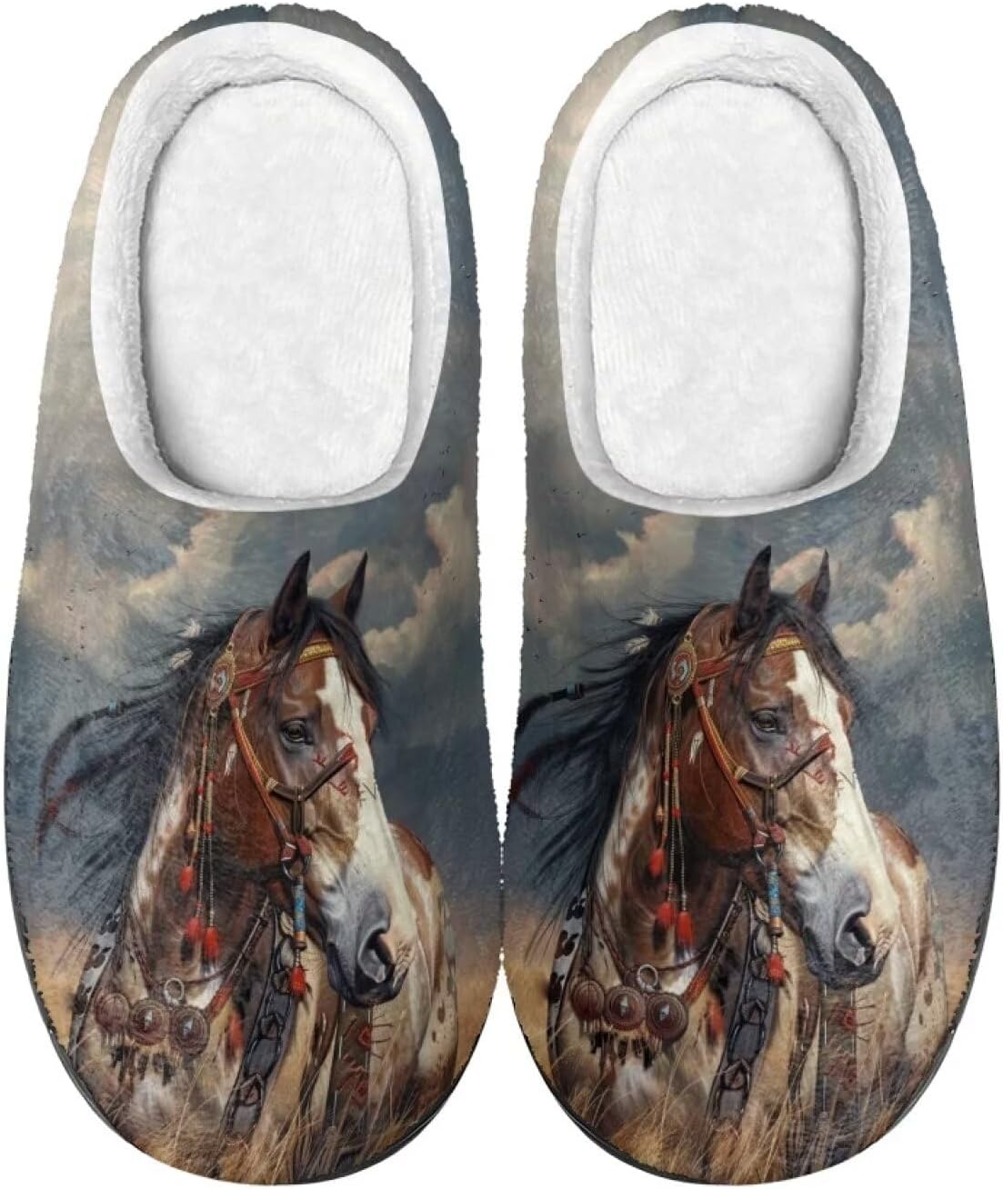 

Домашние тапочки Xpyiqun мягкие плюшевые теплые зимние тапочки для мужчин и женщин, размер 4-12, Ethnic Horse