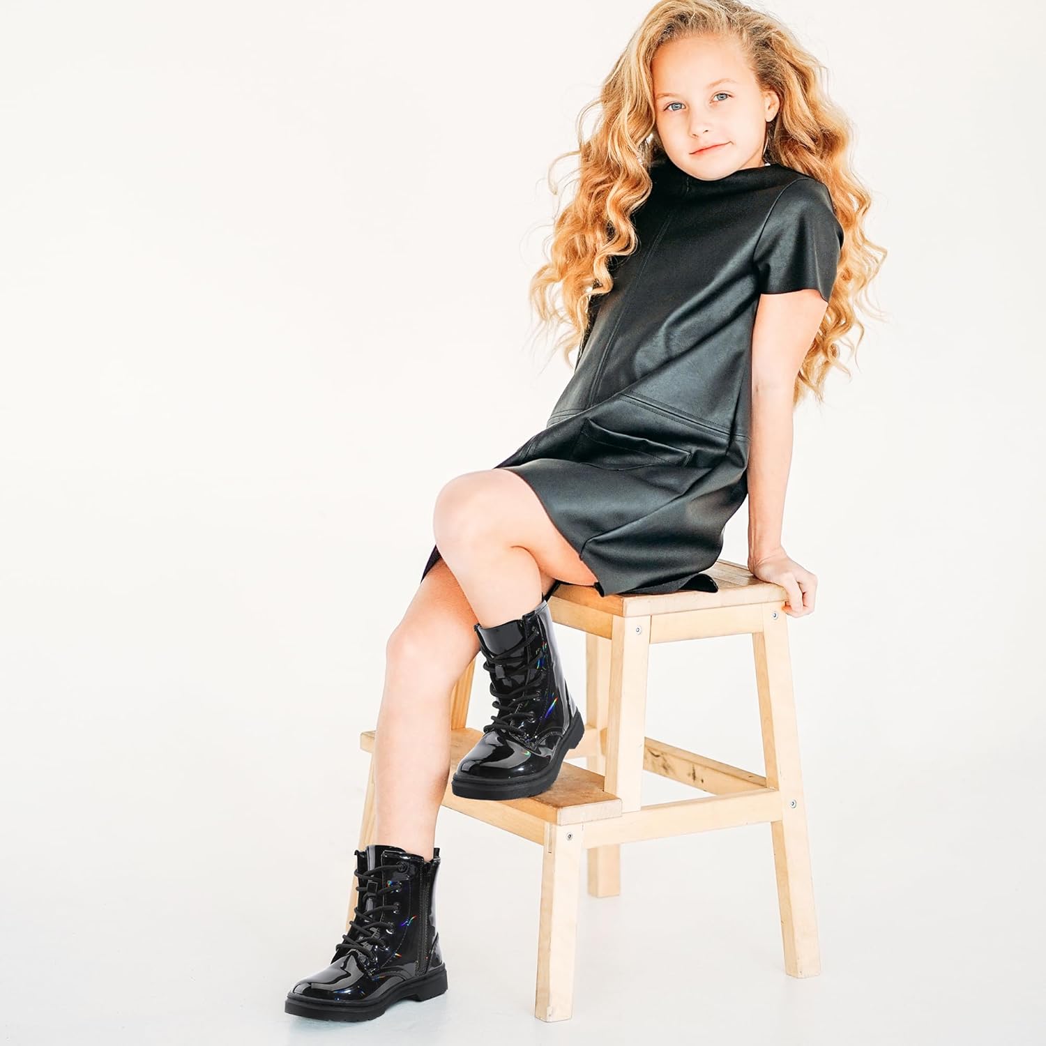 

Ботильоны для девочек shoeslocker с боковой молнией и шнуровкой - стильная и удобная обувь с блестками для малышей, детей младшего и старшего возраста, Black