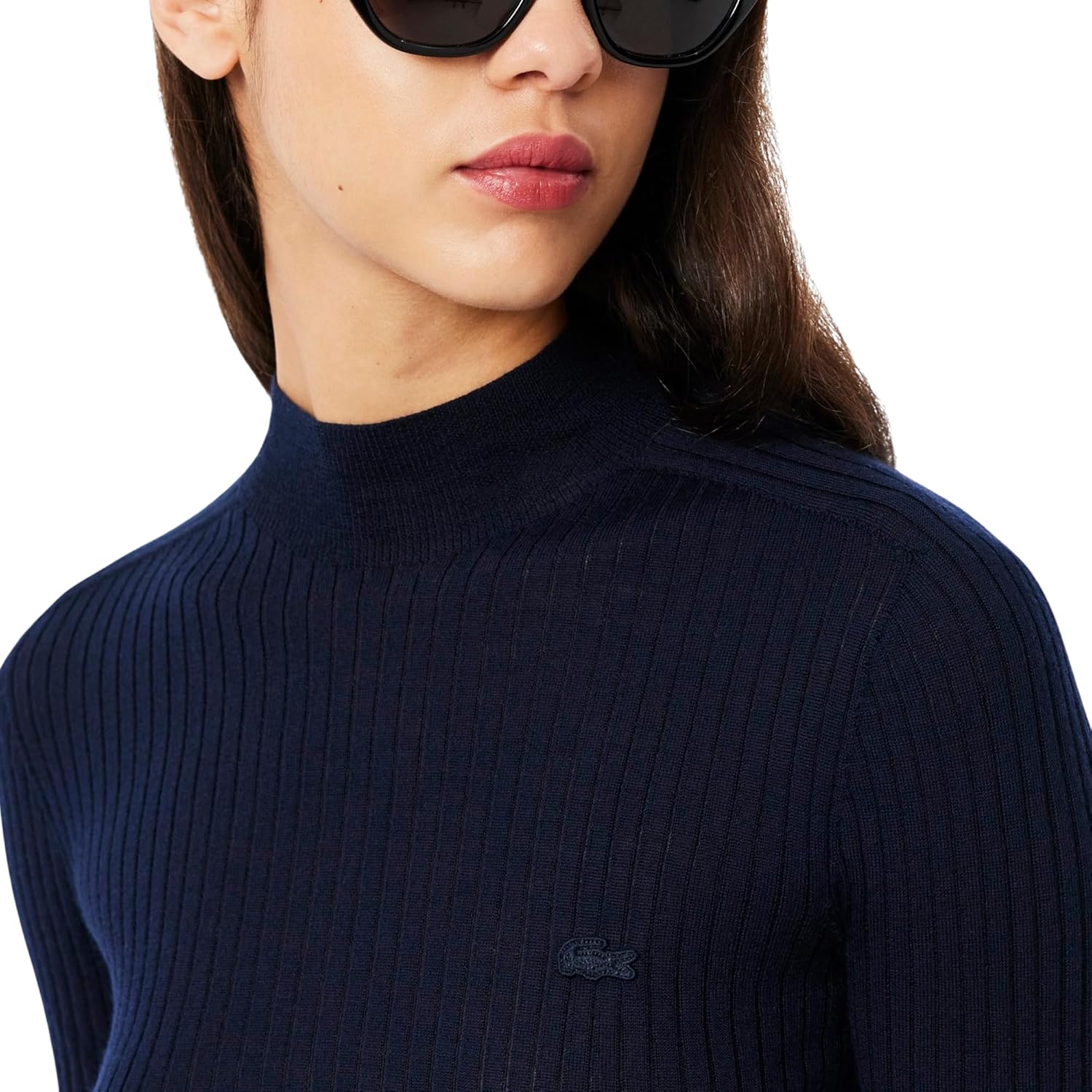 Свитер Lacoste Lacestone с водолазкой, 100% шерсть, темно-синий — фото 2