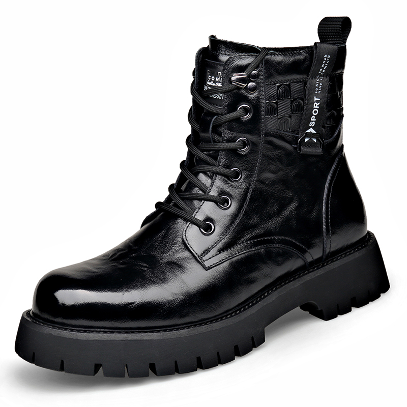 

MODENGPAN Короткие мартинсы мужские черные на каблуке 3 см, цвет Black