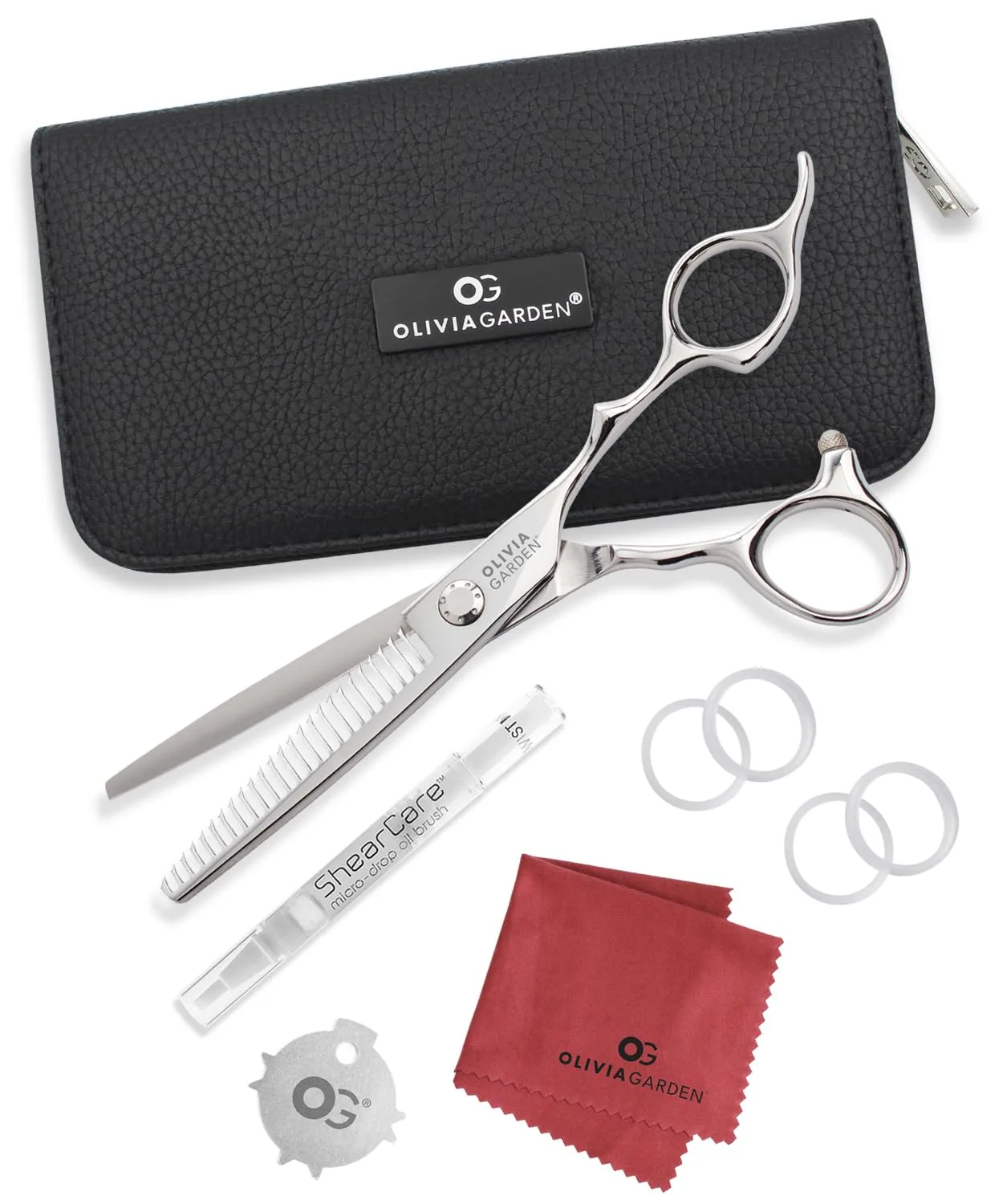 В комплект Olivia Garden PerfectBlend intro case 6” (растворитель для губки), входят: PB-T25, масляный карандаш, салфетка для чистки и чехол на молнии.
