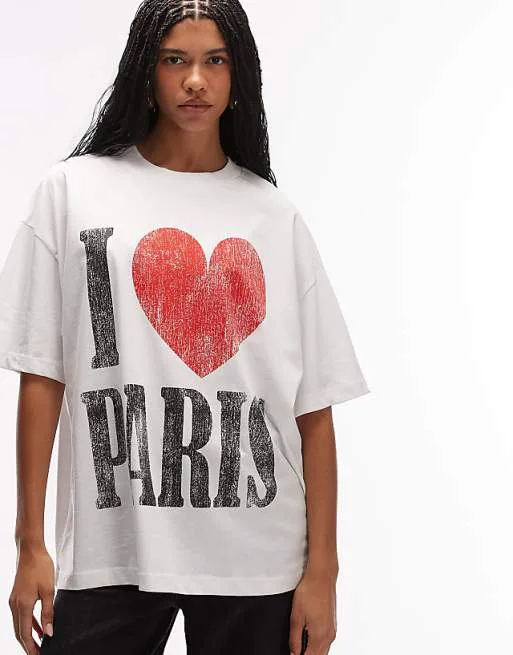 

Белая оверсайз-футболка с потертым рисунком I Love Paris ASOS DESIGN, Белый, Белая оверсайз-футболка с потертым рисунком I Love Paris ASOS DESIGN