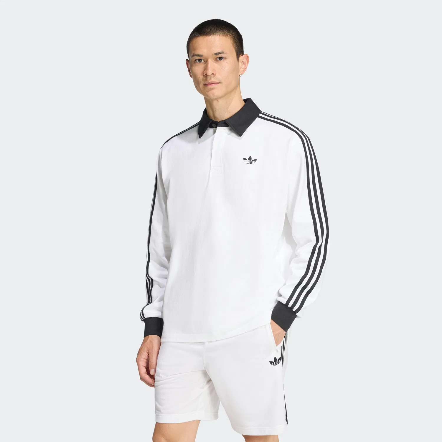 Мужское белое поло-регби с тремя полосками от Adidas