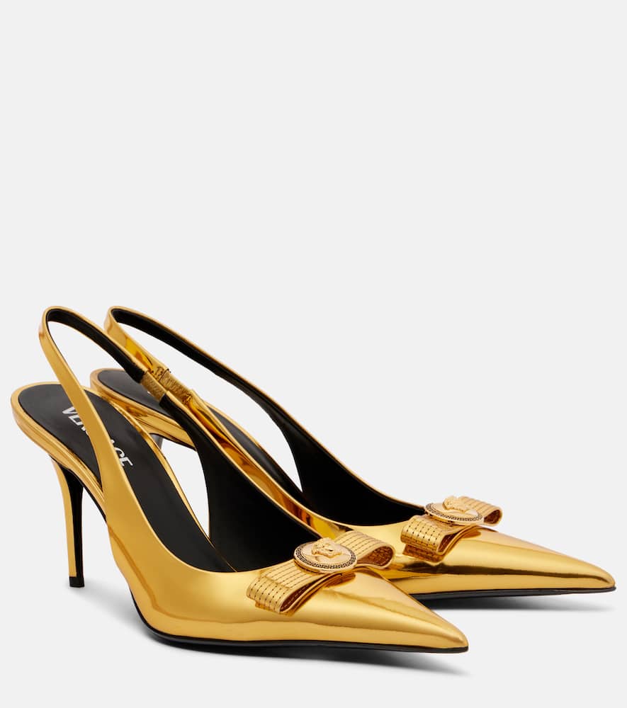 Кожаные лодочки на платформе Gianni Ribbon 85 золотистого цвета Versace, Gold-Versace Gold