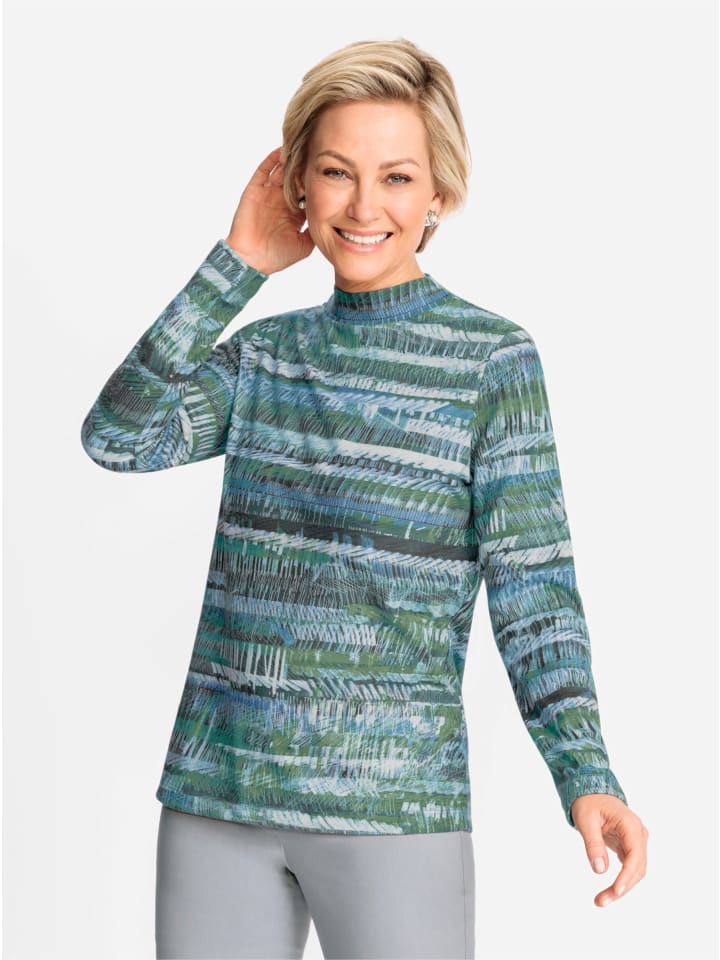 

Рубашка с воротником-стойкой и принтом цвета нефрита и экрю WITT WEIDEN