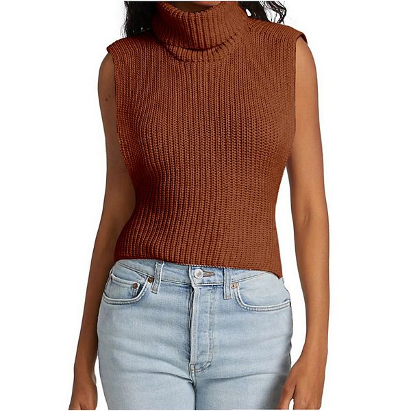

Женский водолазка без рукавов slim fit вязаный пуловер casual basic stretch топ Yesfashion, Brick Red