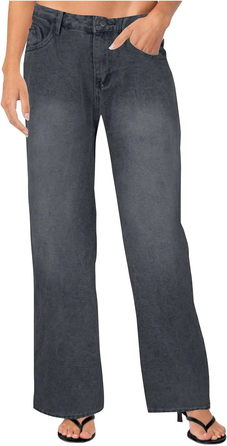 

Джинсы для женщин High Waisted Wide Leg Plus Size, свободные, с эффектом подтяжки Olivcker