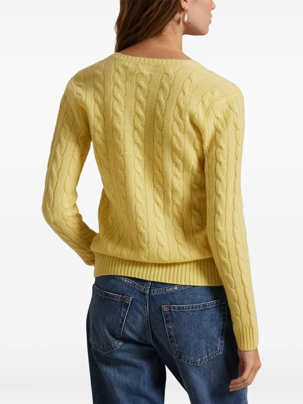 Свитер фактурной вязки с V-образным вырезом POLO RALPH LAUREN, желтый — фото 4