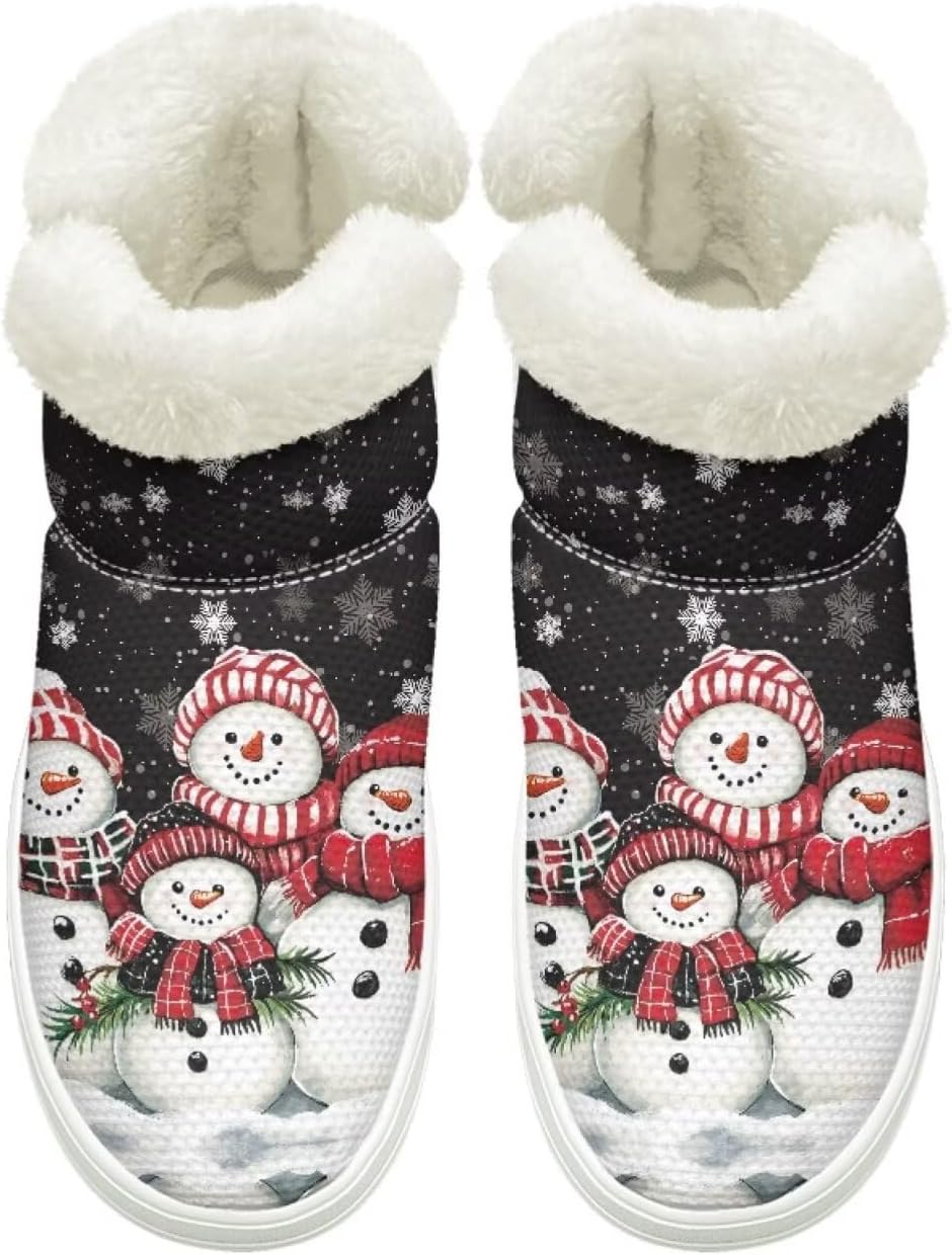 

Теплые ботинки для женщин и мужчин, ботильоны без шнурков, рождественские ботинки со снеговиками, пушистые, нескользящие, утепленные, с удобной подошвой Cugasmaru, Snowman Christmas Snow