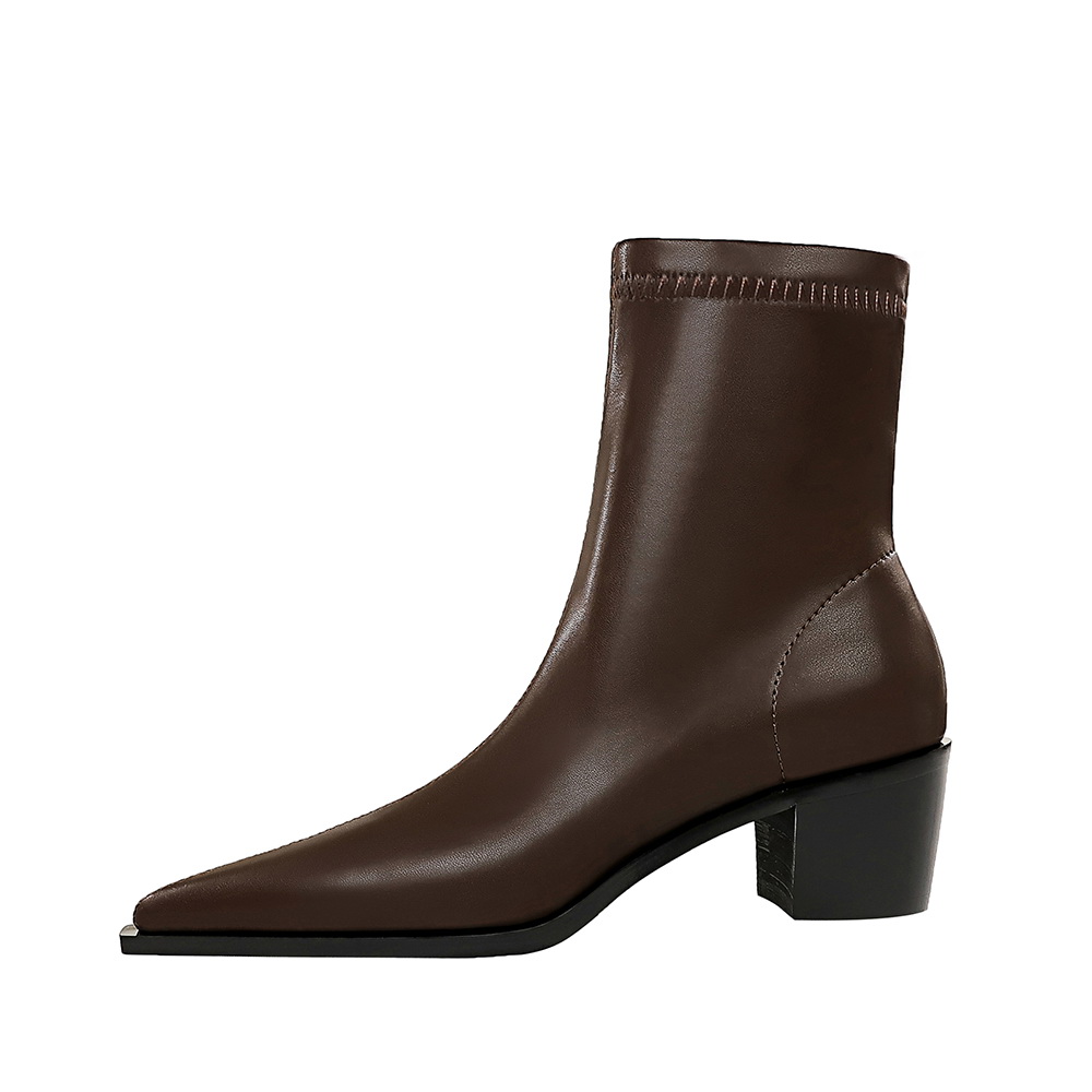 QITUMAUL Женские полусапожки на каблуке 5,5 см кофе, цвет Coffee[Heel Height 5.5cm]