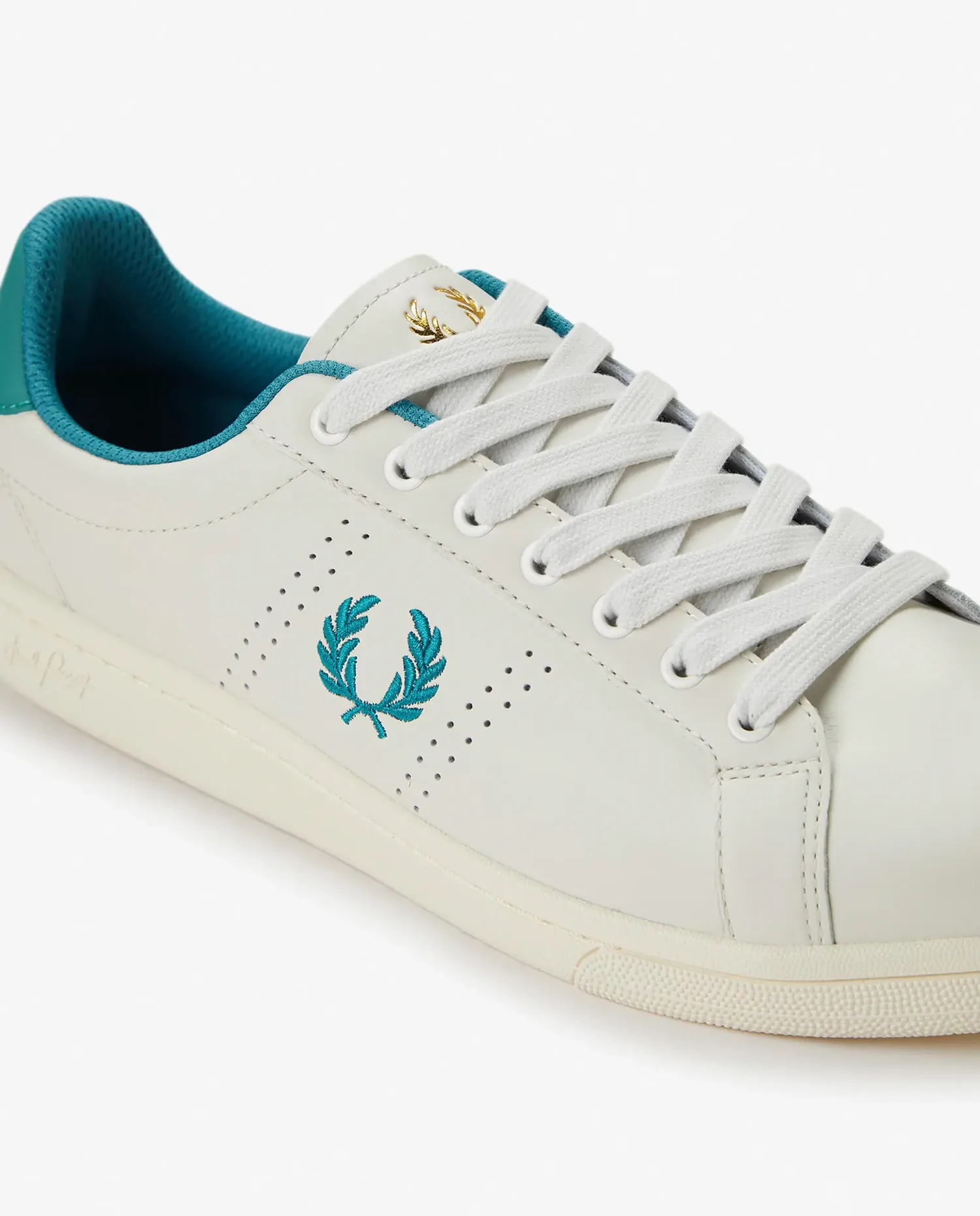 Мужские спортивные кроссовки B722 с логотипом и шнурками Fred Perry, белый / бирюзовый — фото 3