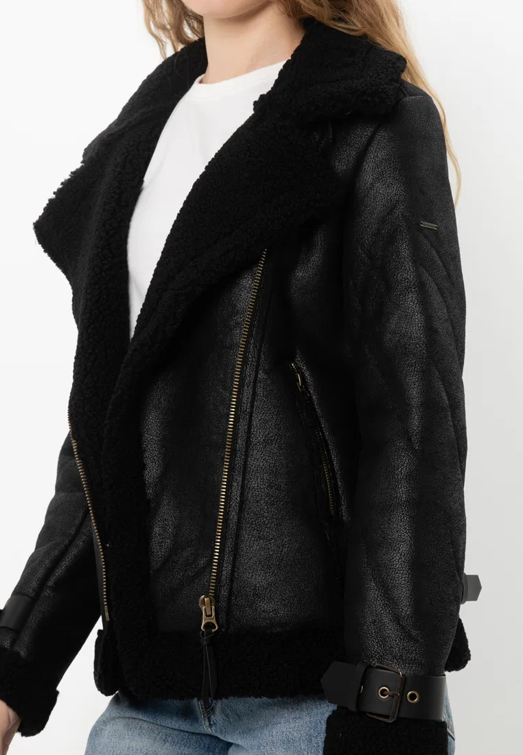 Куртка-авиатор, искусственный мех, Faux Shearling Superdry, черный — фото 3