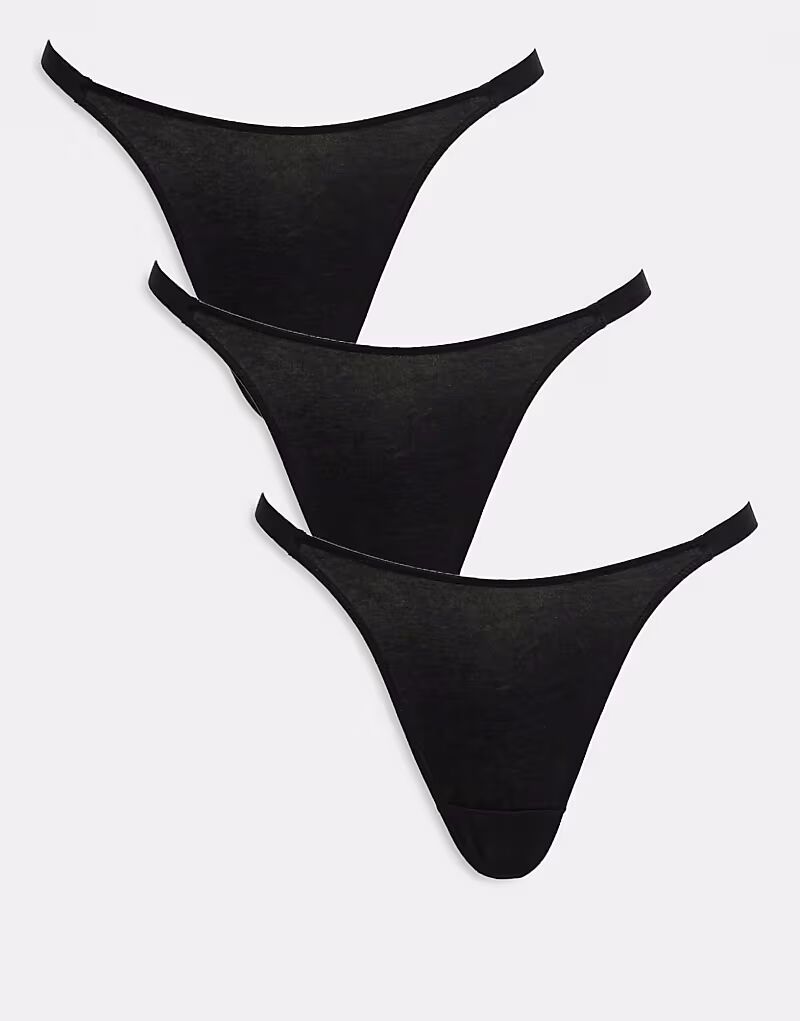 

ASOS DESIGN 3 пары хлопковых трусиков-танга черного цвета