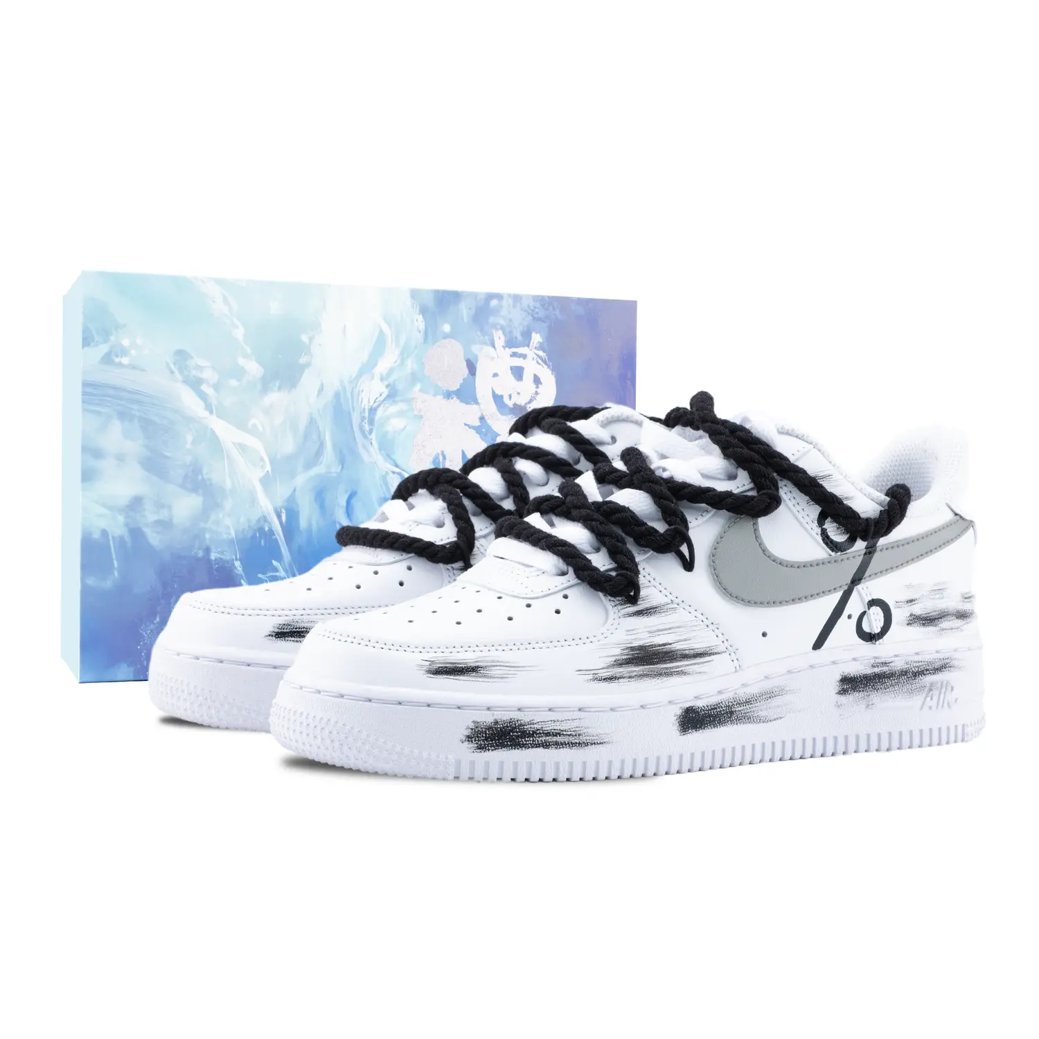 

Nike Кроссовки Air Force 1 Arabica противоскользящие износостойкие низкие для скейтбординга унисекс черно-бело-серые - черный, белый, серый (синяя специальная коробка)