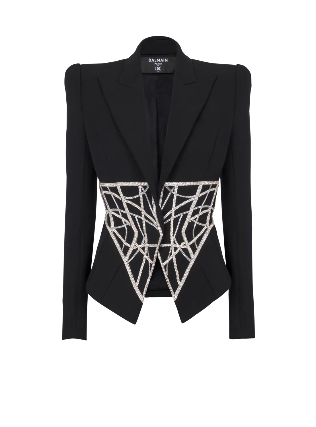 

Приталенный жакет из ткани «грэйн-де-пудр» с вышивкой Balmain, черный