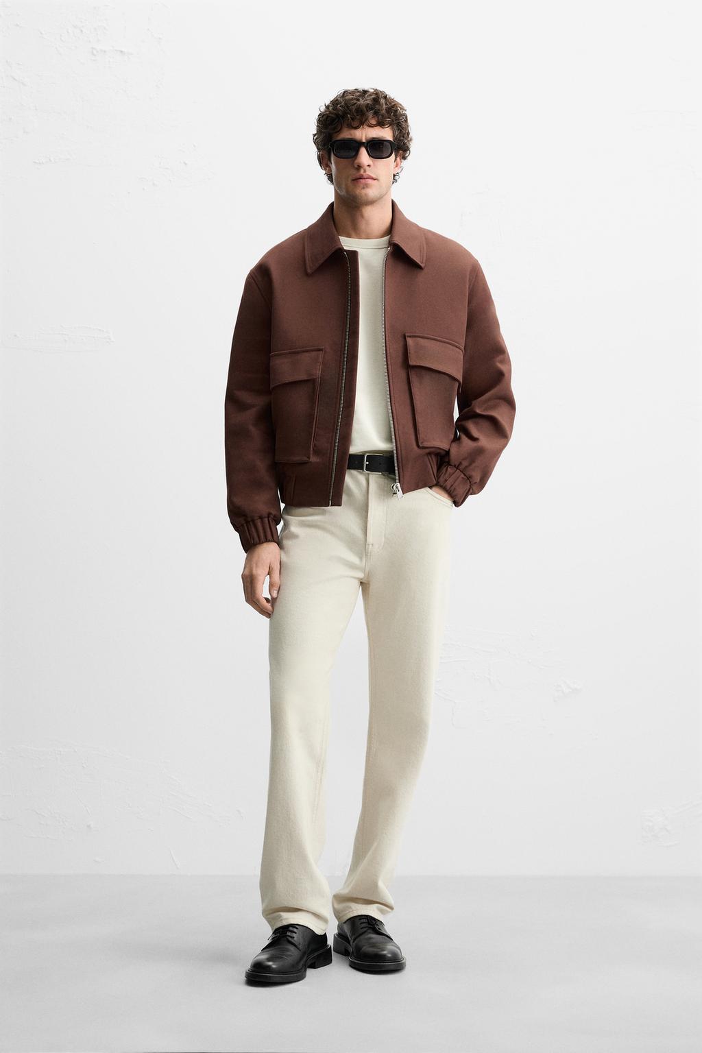 

Хлопчатобумажная куртка с карманами ZARA, цвет MARSALA