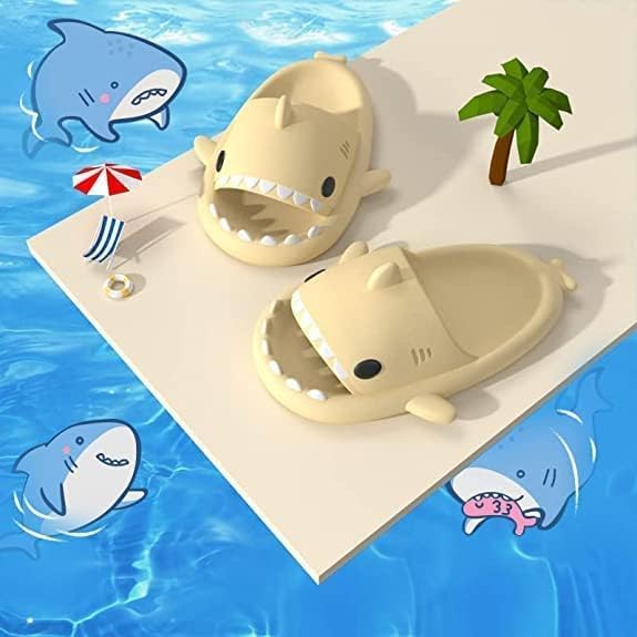 Тапочки Roscylco Shark Cloud, милые шлепанцы с акулой для женщин и мужчин, летние тапочки-сандалии для мальчиков и девочек, спа-платформа, нескользящие пляжные сандалии с открытым носком, душевые тапочки для пары Rosyclo, бежевый — фото 4