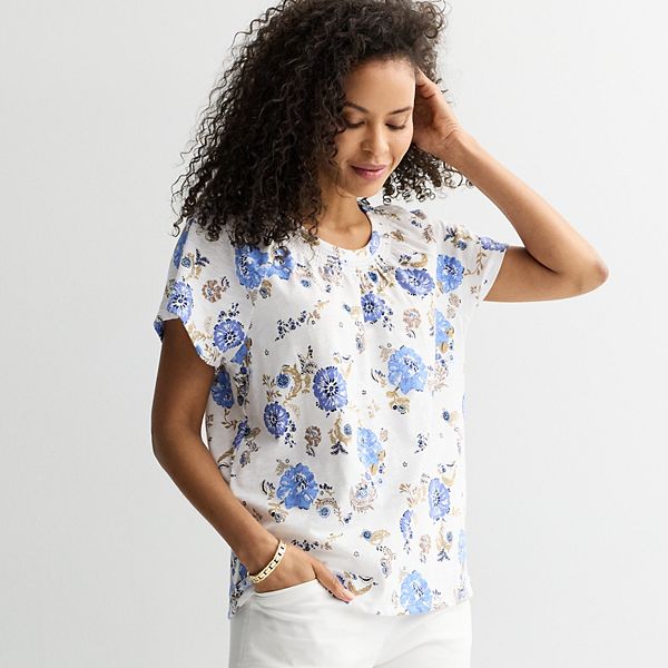

Женская блузка с коротким рукавом и сборками Croft & Barrow, Azure Melody Floral