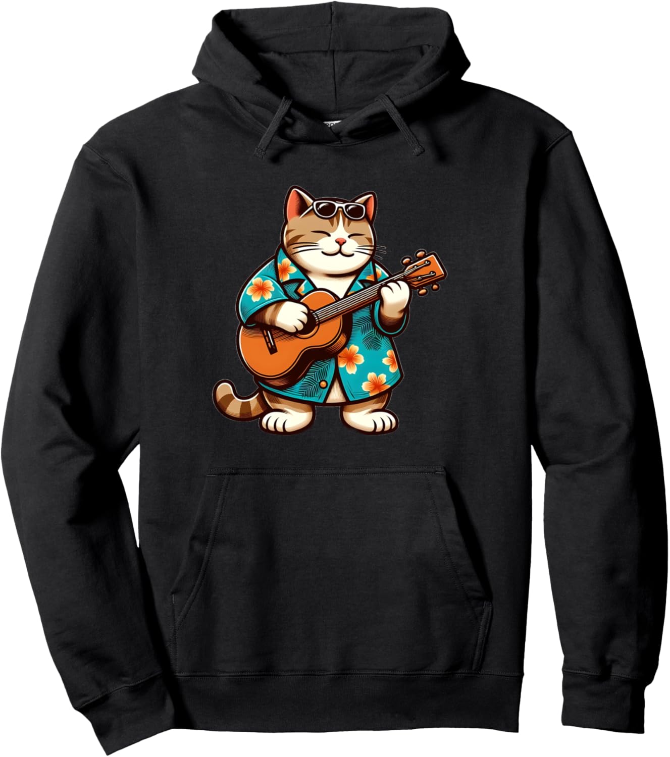 

Милая гавайская толстовка с котом, играющим на гитаре Cute Hawaiian Cat Playing Guitar Collection, черный