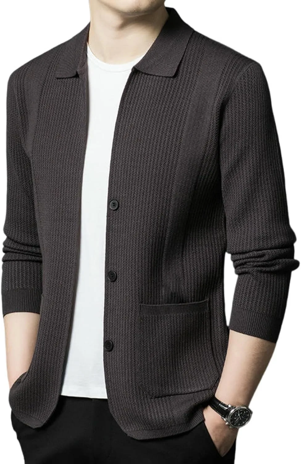 

Мужской весенне-осенний однотонный вязаный кардиган MUFURONG