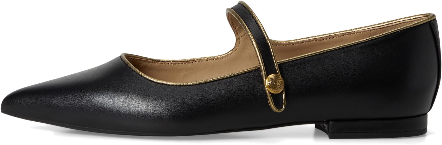 Балетки Lauren Ralph Lauren Londyn Metallic-Trim Leather Mary Jane, цвет Black/Antique Gold — фото 4