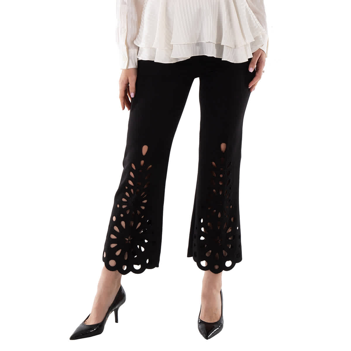 

Брюки Burberry Ladies Black Isabelle с простроченным подолом из шерсти