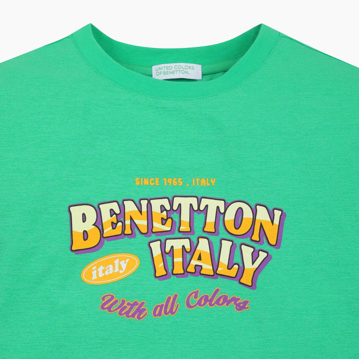 Детская функциональная футболка с графическим принтом зелёная от Benetton Kids — фото 3