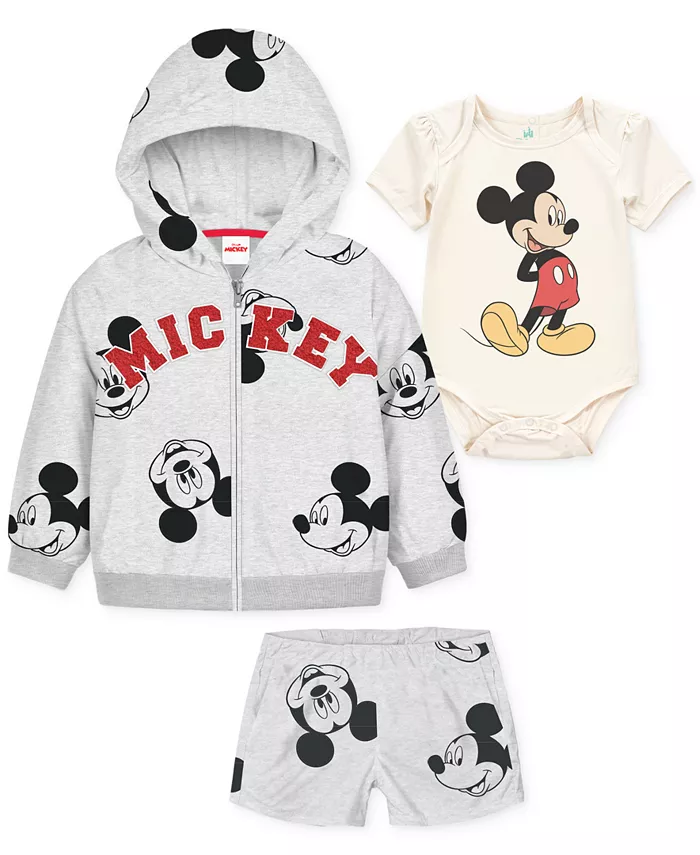 

Детский комплект для мальчиков Mickey Mouse: толстовка, боди и шорты, 3 предмета Disney, серый