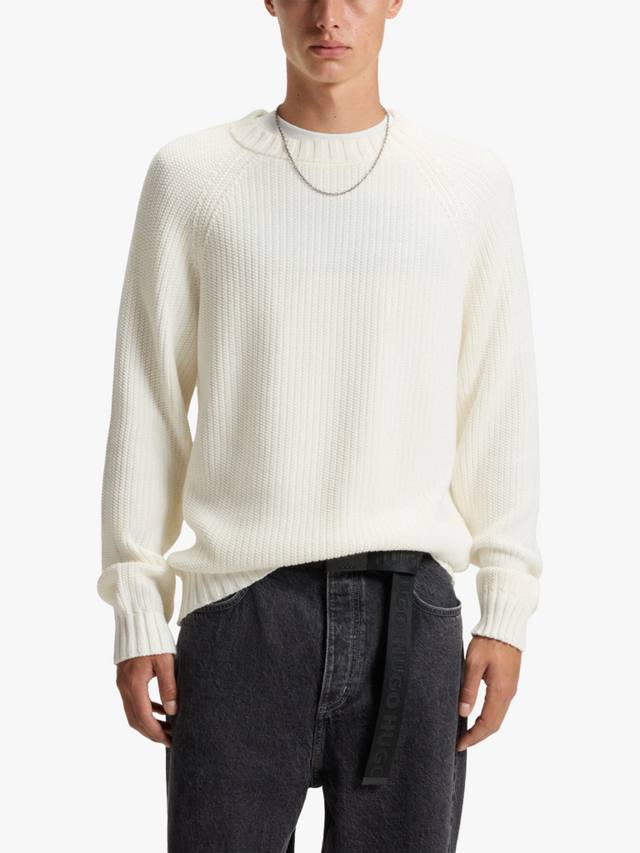 

Хлопковый джемпер HUGO Sonnee с ребристым воротником-гольф HUGO BOSS, Open White