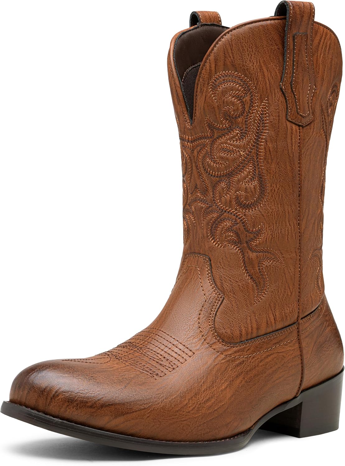 

Ковбойские сапоги Jousen для мужчин с округлым носком, западного стиля, с противоскользящей подошвой, на молнии, ретро короткие ботинки, светло-коричневый