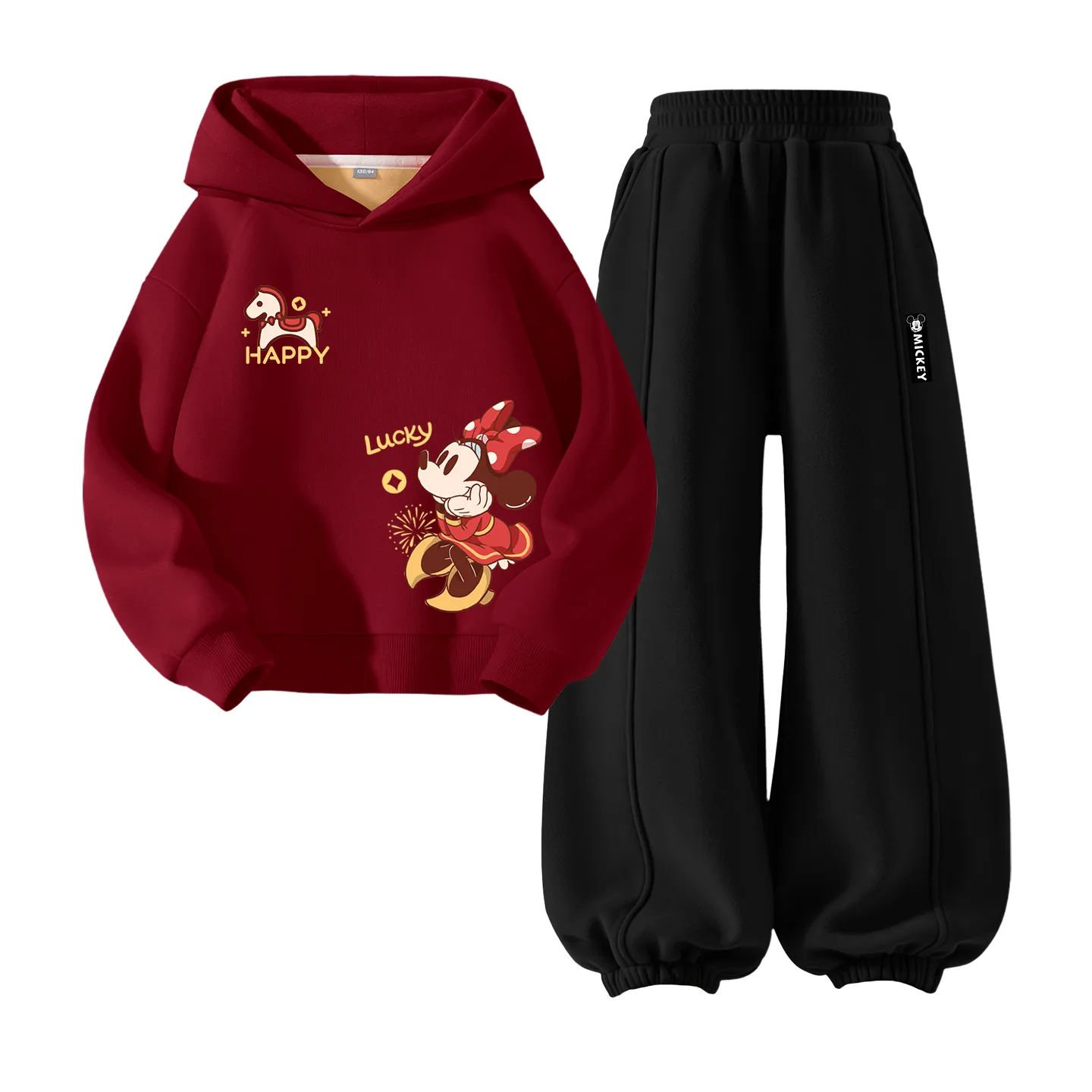 Детская повседневная худи с капюшоном Disney, [Thickened and Fleece-Lined]Diyuma Burgundy+Dylong Hook-and-Loop Black — фото 4