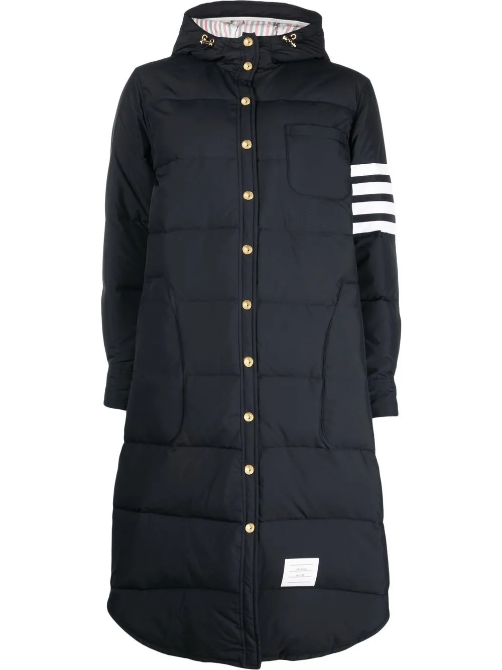 

Пуховик с капюшоном и полосками 4-Bar THOM BROWNE, синий