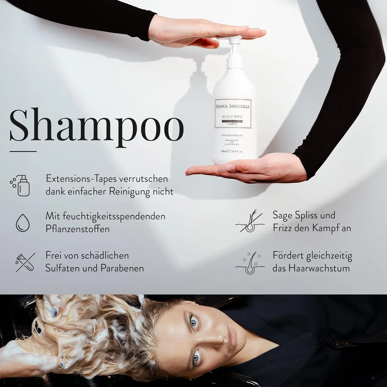 Шампунь Secret Shine с аргановым маслом для волос и наращивания Bianca Sauchella — фото 4