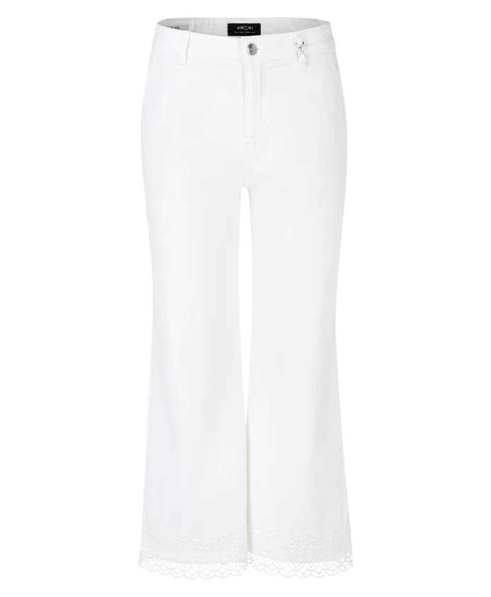 

Широкие джинсы с пятью карманами, высокой талией и кружевной отделкой. Marc Cain, белый