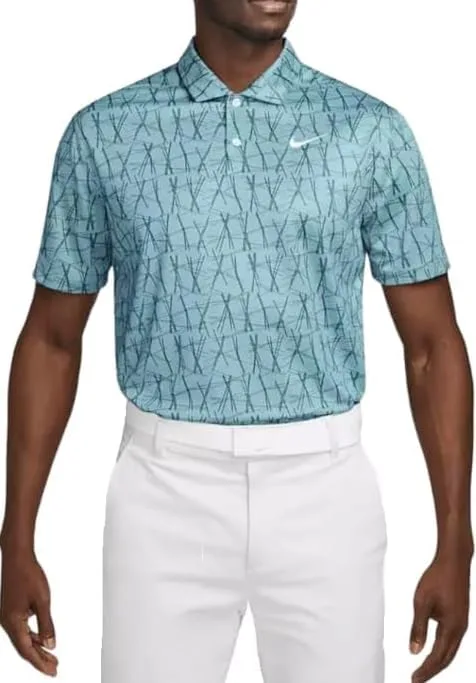 Мужская поло-рубашка для гольфа Nike Dri-FIT Victory+ с принтом «Сосновые иголки», классический крой., Denim Tourquoise