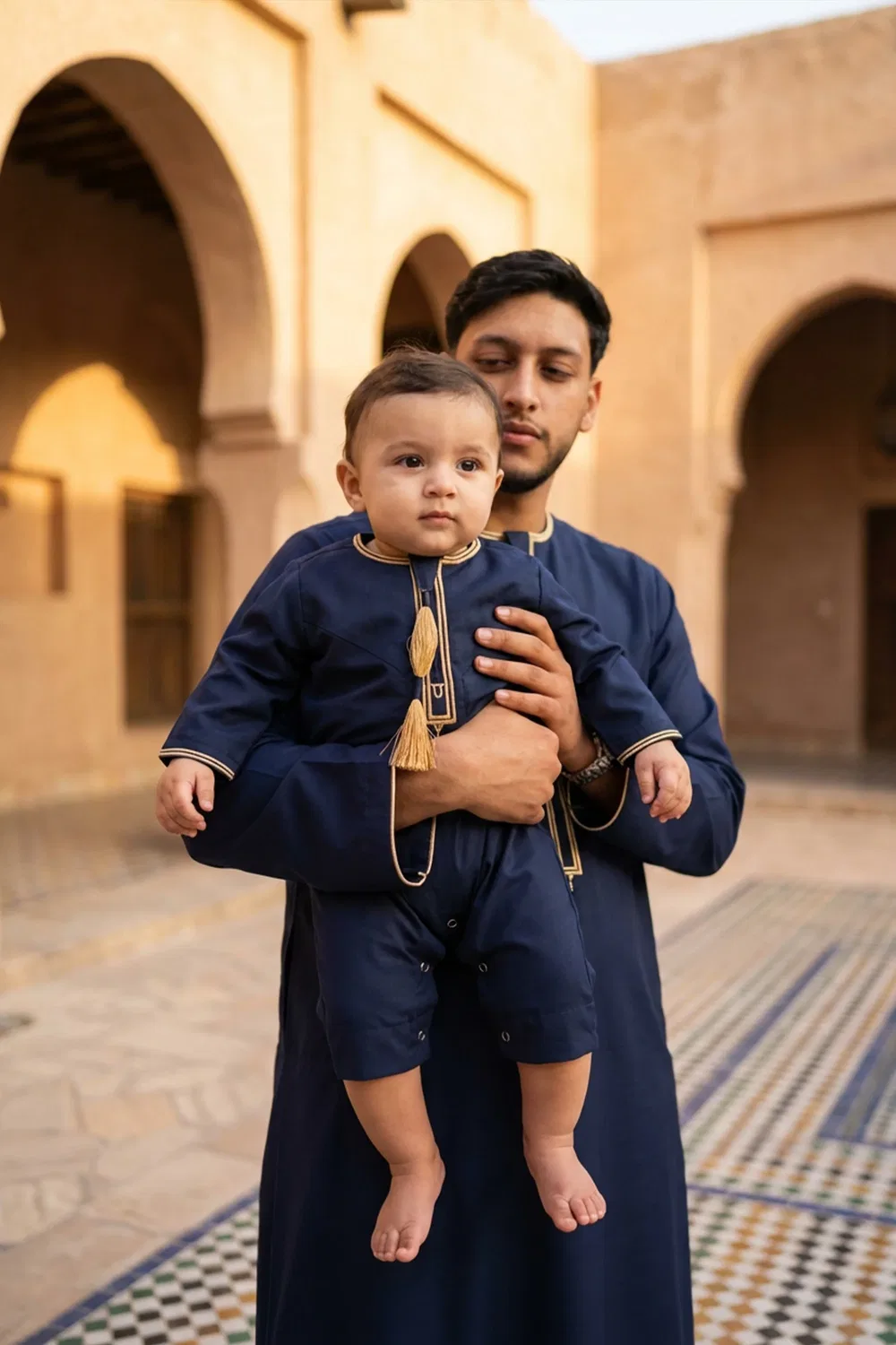 Arabic Thobes Детская одежда для мальчиков: Рамадан, темно-синяя марокканская рубашка-туника, эмиратская праздничная джубба на Ид - B-TT003 — фото 3