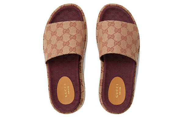 Сандалии gg slide sandal 'monogram - beige brick red' Gucci, коричневый — фото 4