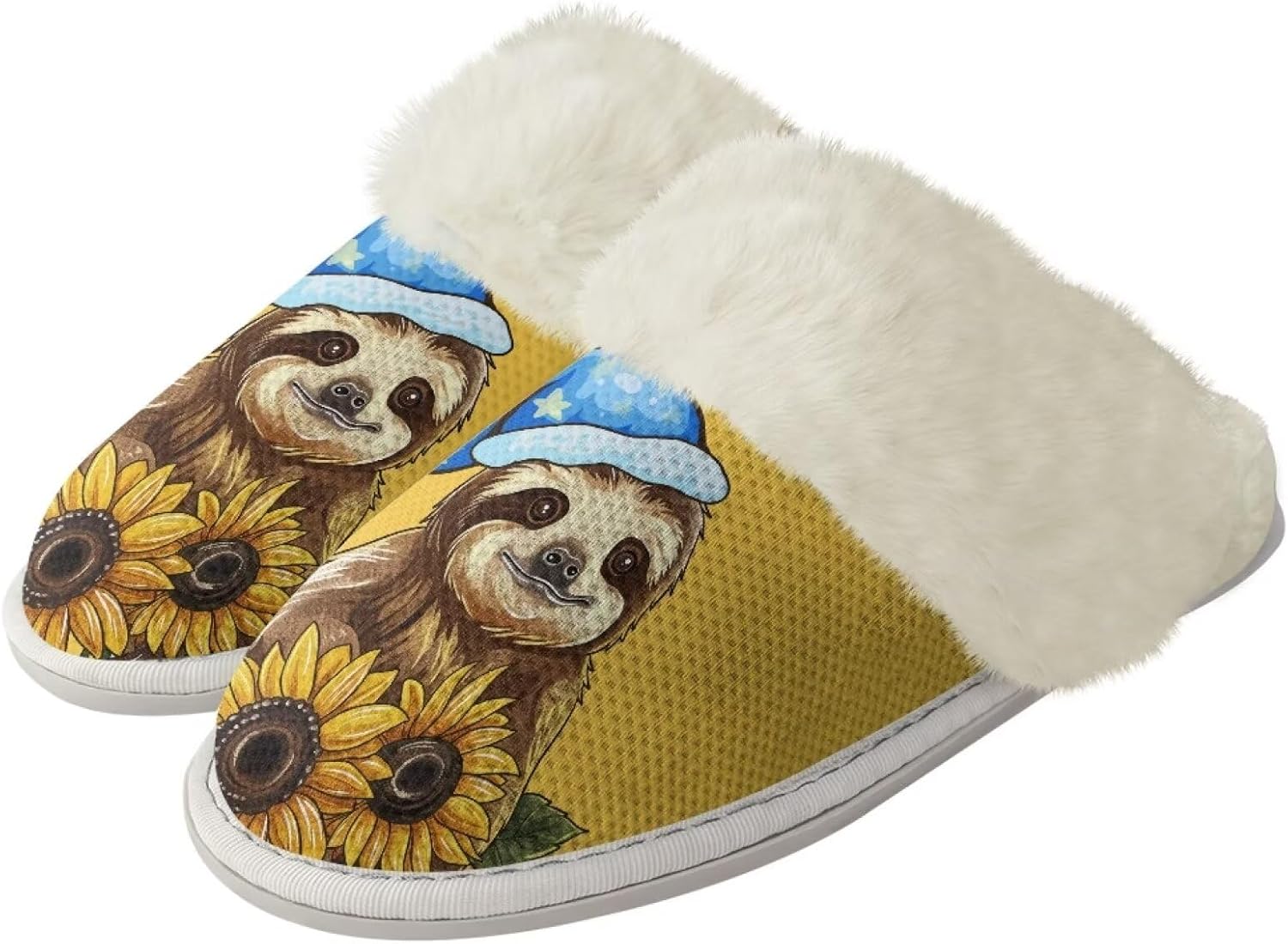 

Домашние тапочки для мужчин и женщин, мягкие, теплые, пушистые, с закрытым носком и противоскользящей подошвой, унисекс, повседневные, для дома, спальни Watdotory, Sunflower Sloth