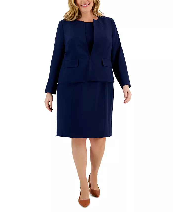 

Комплект кардиган-пиджак и платье-футляр Plus Size Le Suit, синий